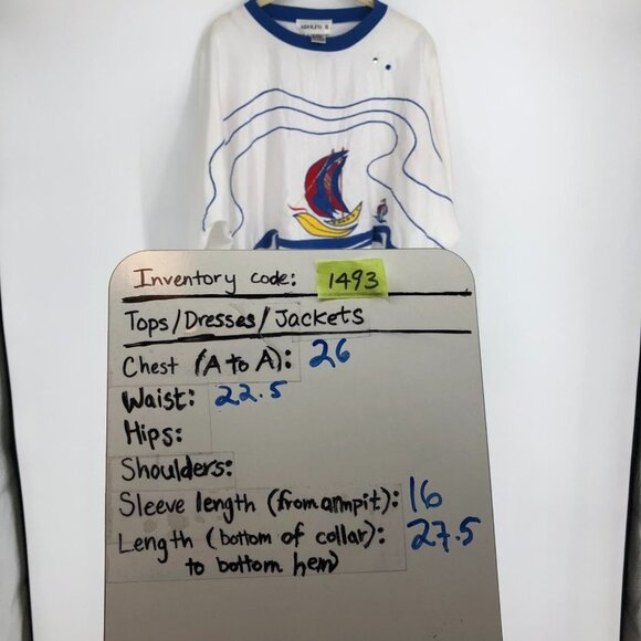 Adolfo 2 vintage white & blue nautical banana boat retro 90s longsleeve shirt S - Picture 10 of 11